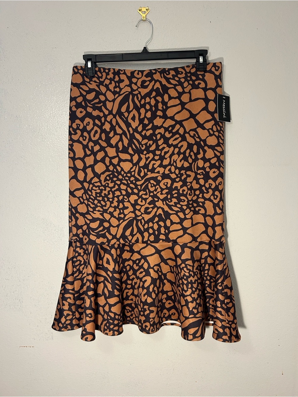 Massini Black and Brown Animal-Print Midi Skirt